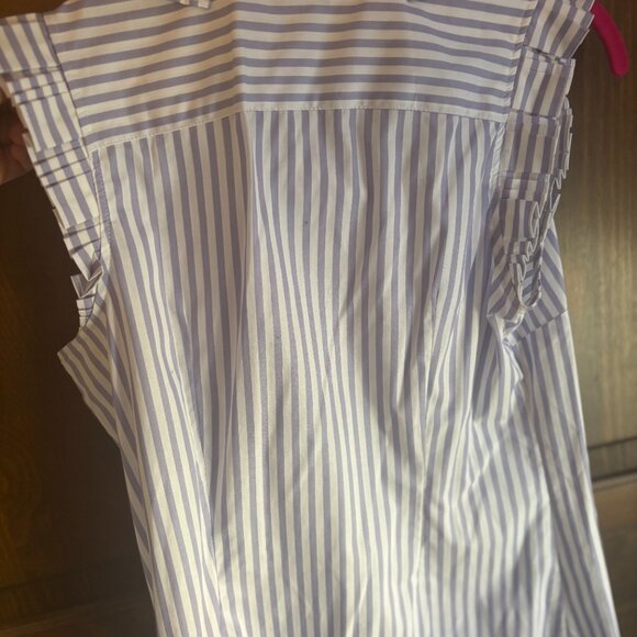 Banana Republic Periwinkle Stripe Ruffle Neck Poplin Sleeveless Blouse Size 4 - Picture 6 of 11